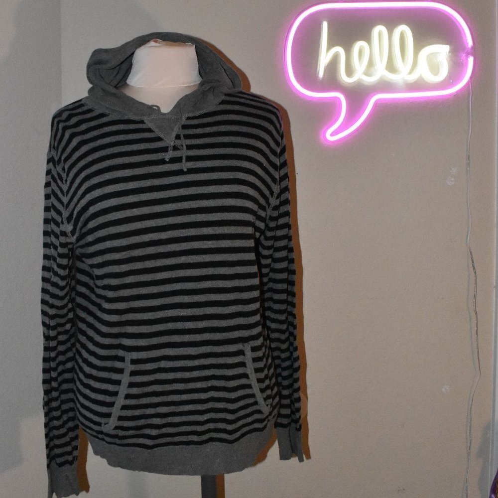 Trilogy GREY&BLACK STRIPED HOODIE TEE